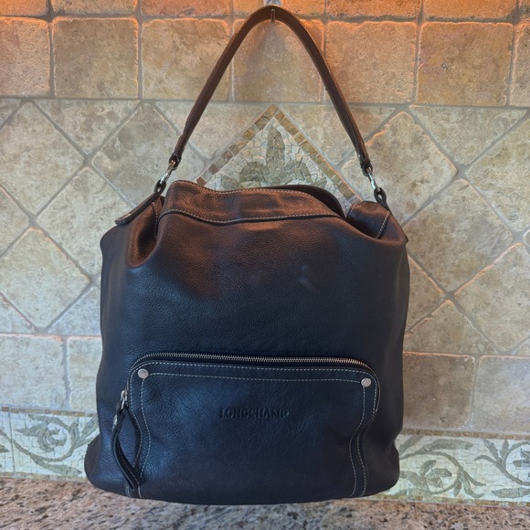 Longchamp Leather Shoulder Bag Hobo Handbag Designer Everyday Tote Purse - Picture 1 of 11